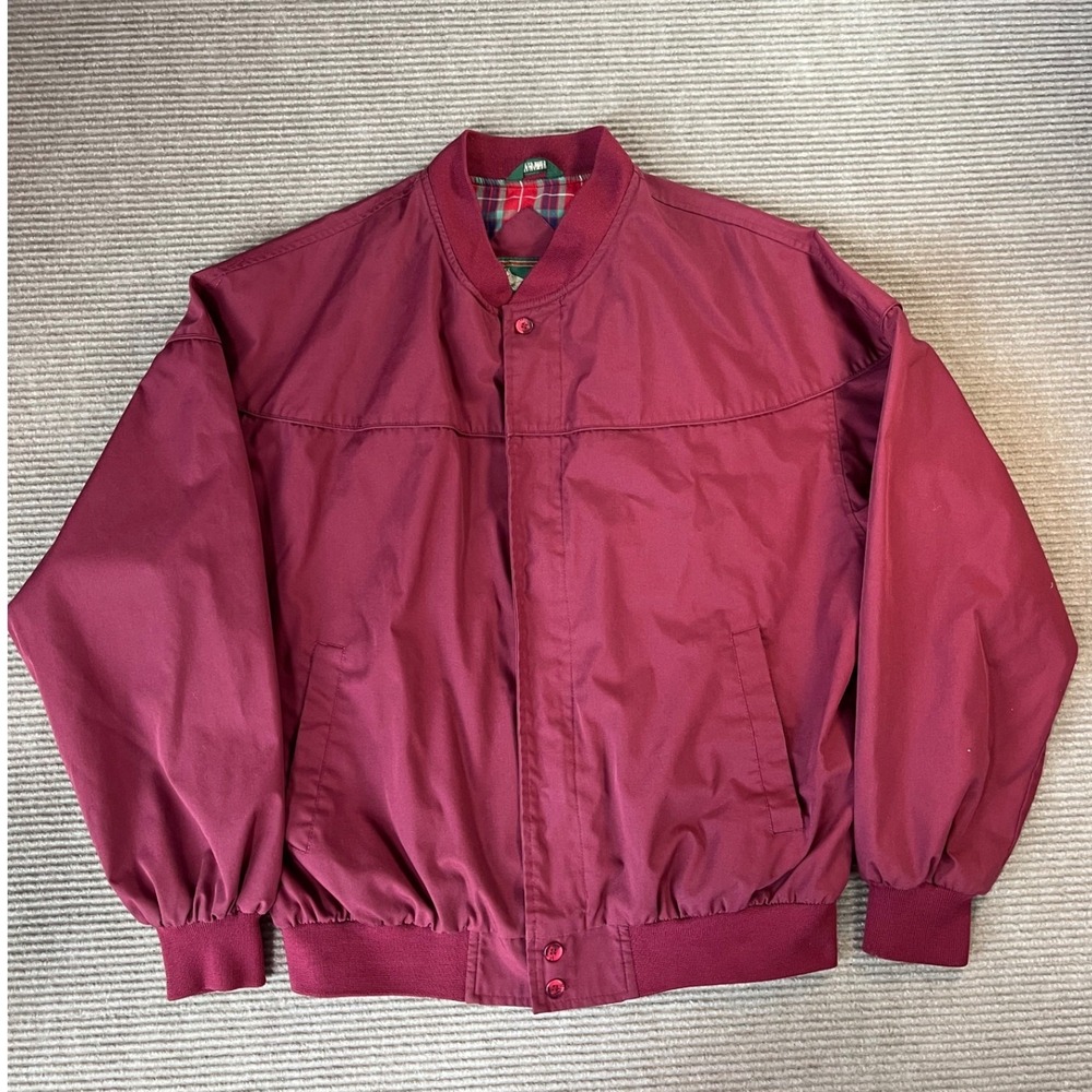 Field Stream Vintage Burgundy Bomber Jacket Plaid Lined Mens Large Western Yoke